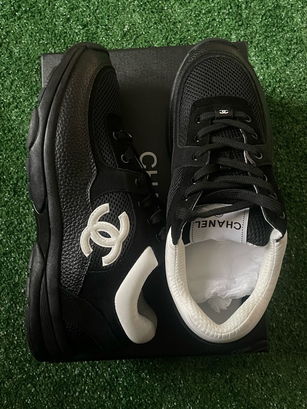 CHANEL Black & White Men's Logo Running Sneakers